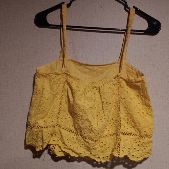 7 For All Mankind Dandelion Yellow Eyelet Lace Cropped Tank Top Small Cotton - Picture 4 of 6